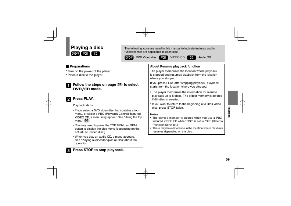 Playing a disc | Toshiba SDP94D User Manual | Page 59 / 100