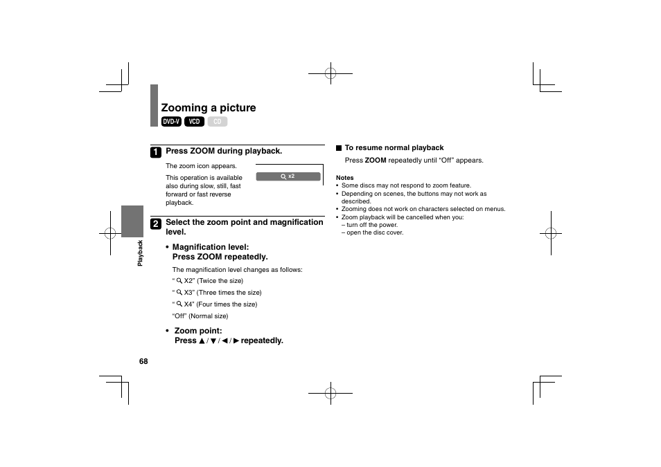 Zooming a picture | Toshiba SDP94D User Manual | Page 68 / 100