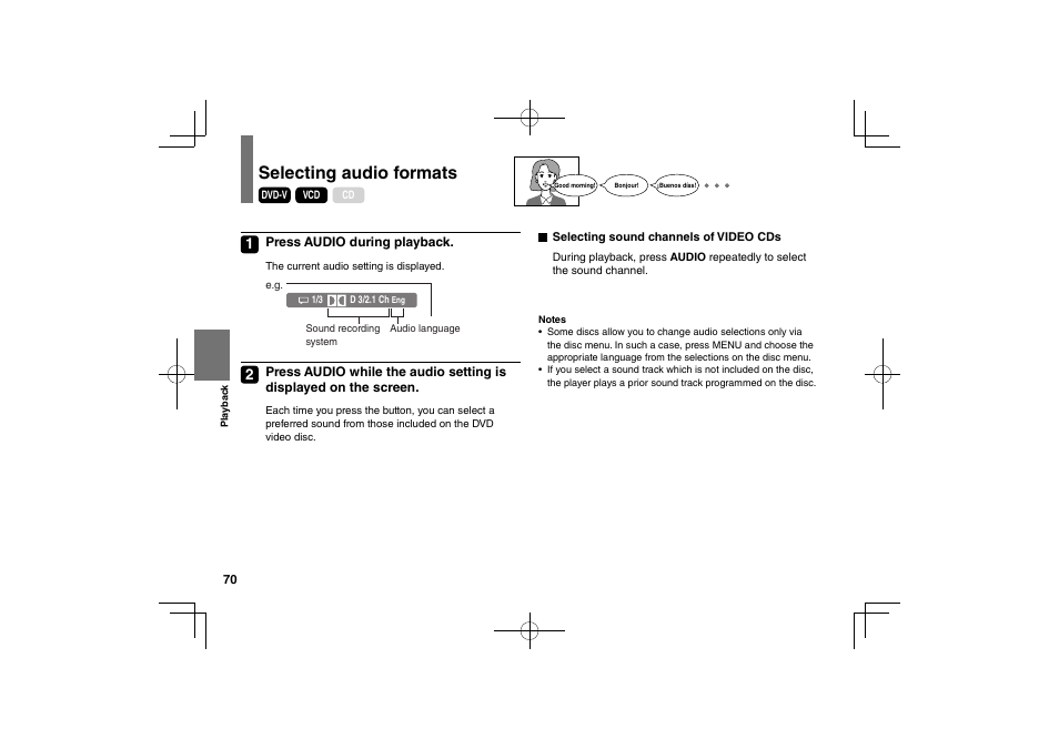 Selecting audio formats | Toshiba SDP94D User Manual | Page 70 / 100