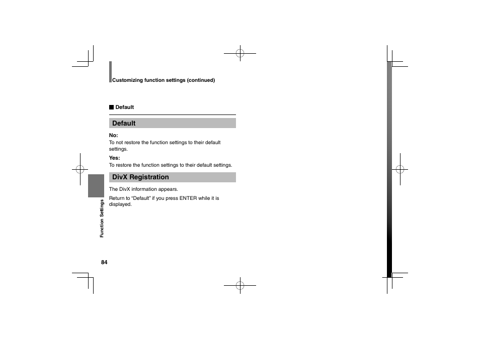 Default, Divx registration | Toshiba SDP94D User Manual | Page 84 / 100