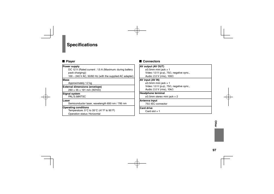 Specifications | Toshiba SDP94D User Manual | Page 97 / 100