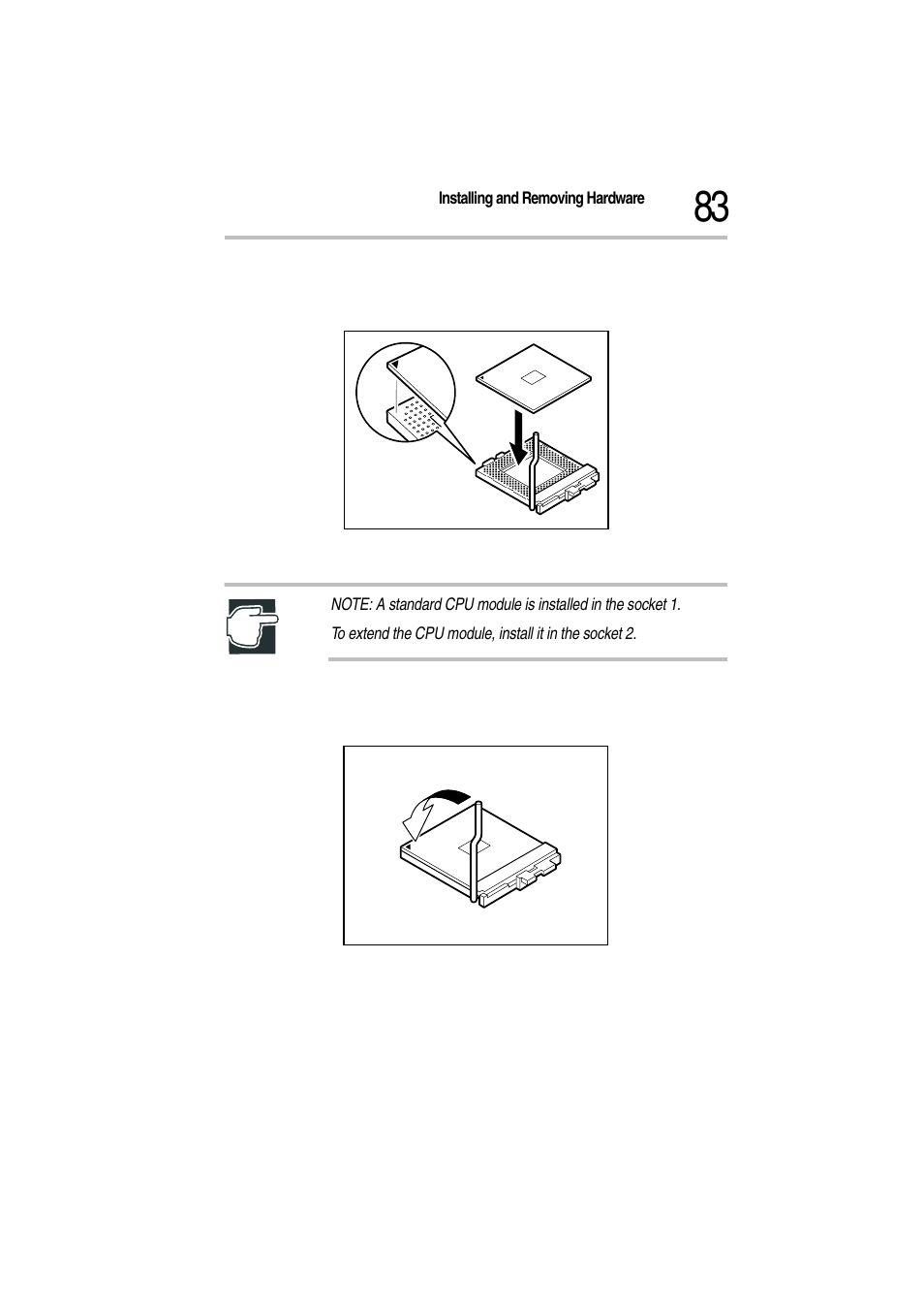 Inserting the cpu module, Pushing down the lock lever | Toshiba Magnia Z300 User Manual | Page 105 / 272