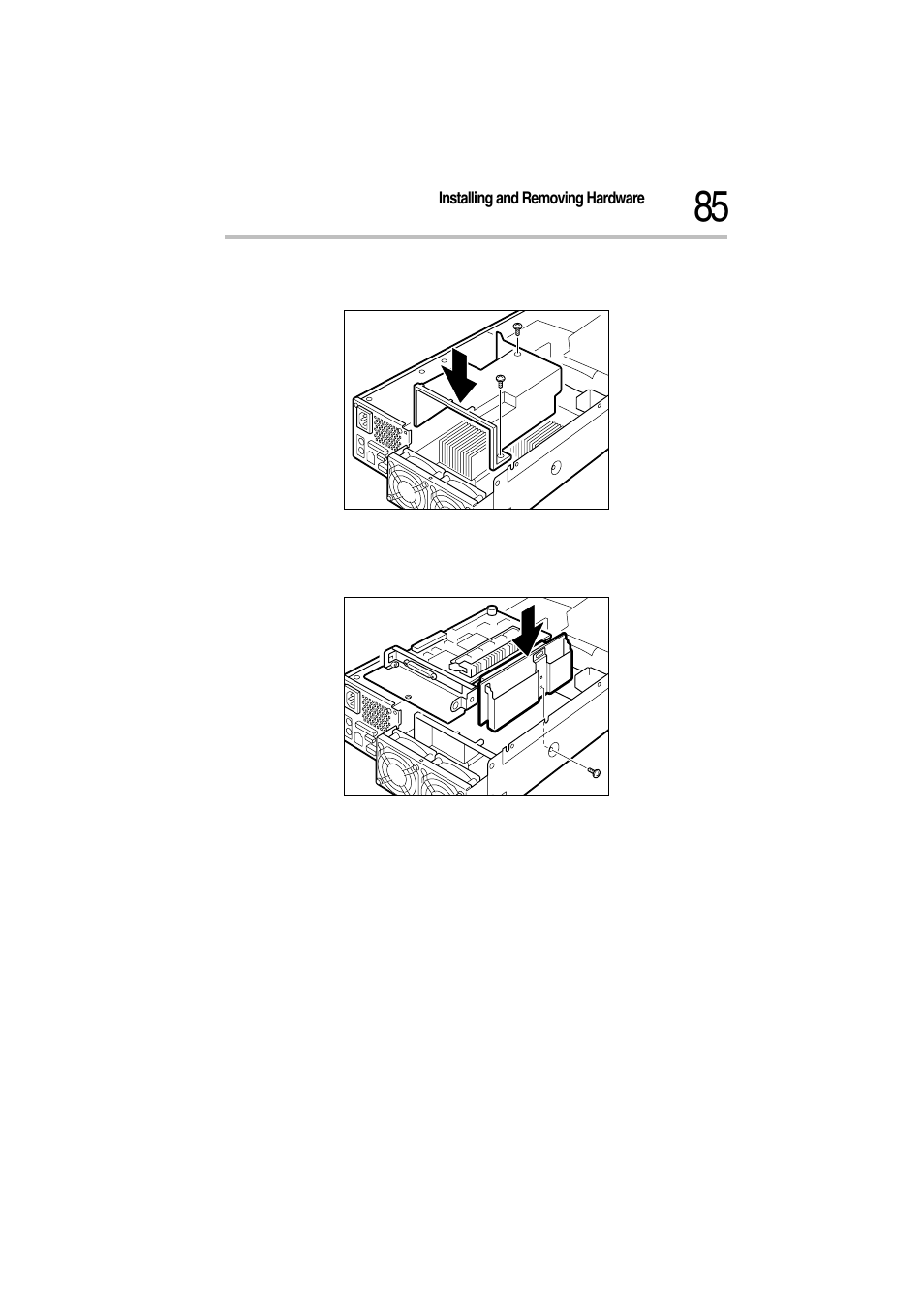 12 attach the fan duct and fix it with two screws, Attaching the fan duct, 13 attach the riser card and fix it with one screw | Attaching the riser card, 14 fix the pci bracket with two screws | Toshiba Magnia Z300 User Manual | Page 107 / 272