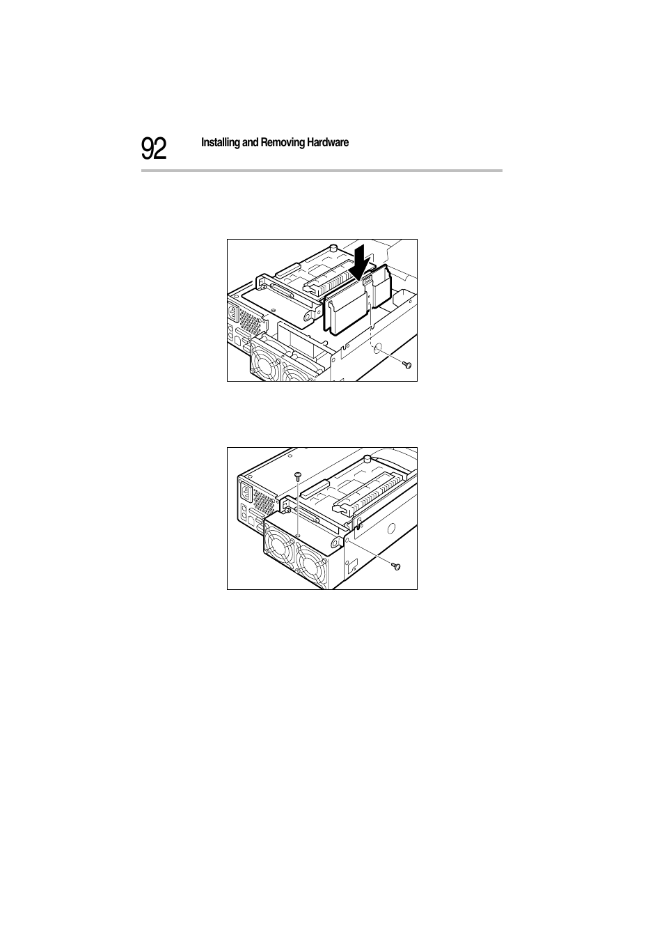 Installing the pci riser card, 13 attach the pci bracket with two screws, Fixing the pci bracket | 14 install the server panels | Toshiba Magnia Z300 User Manual | Page 114 / 272