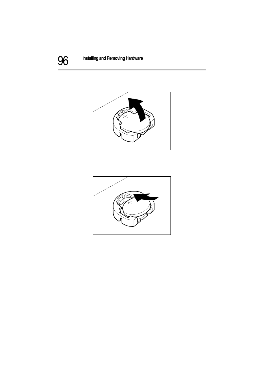 Removing the battery, 8 install a new battery with polarity (+) up, Installing the battery | Toshiba Magnia Z300 User Manual | Page 118 / 272