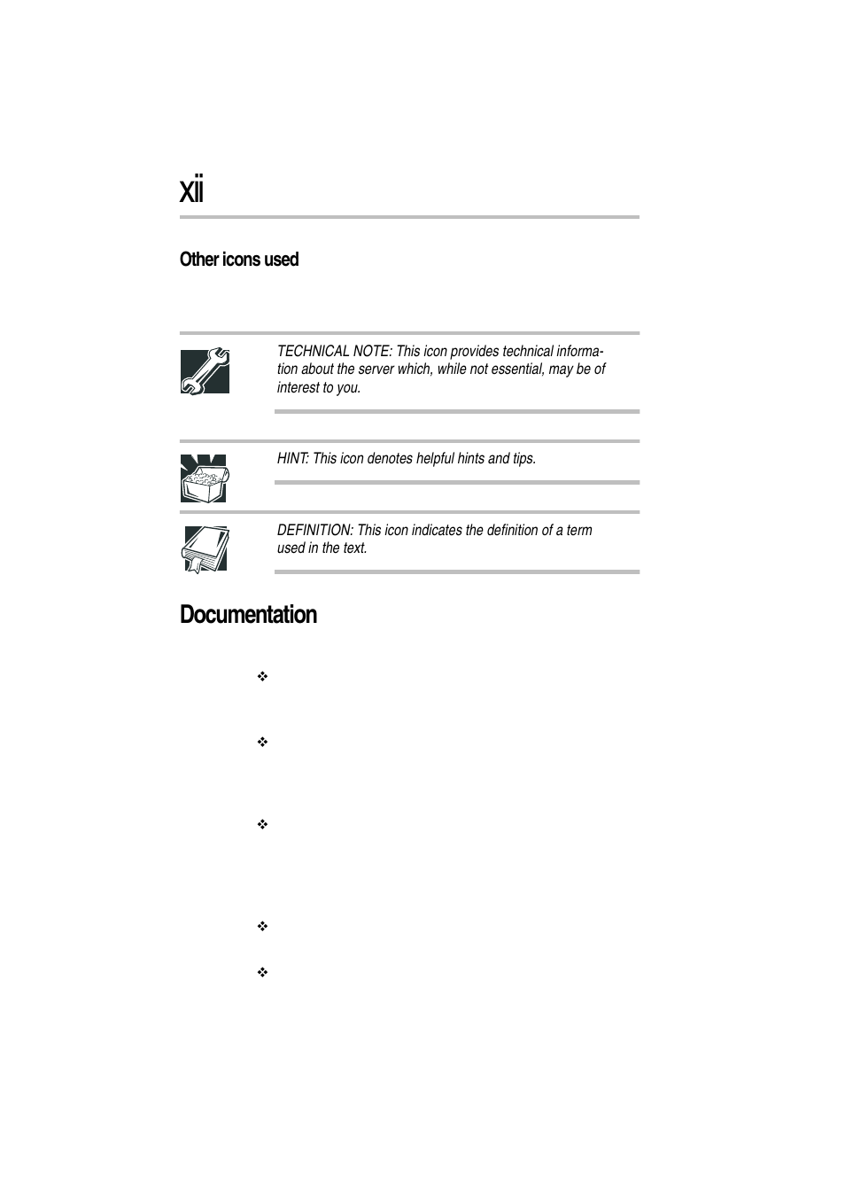 Other icons used, Documentation | Toshiba Magnia Z300 User Manual | Page 12 / 272