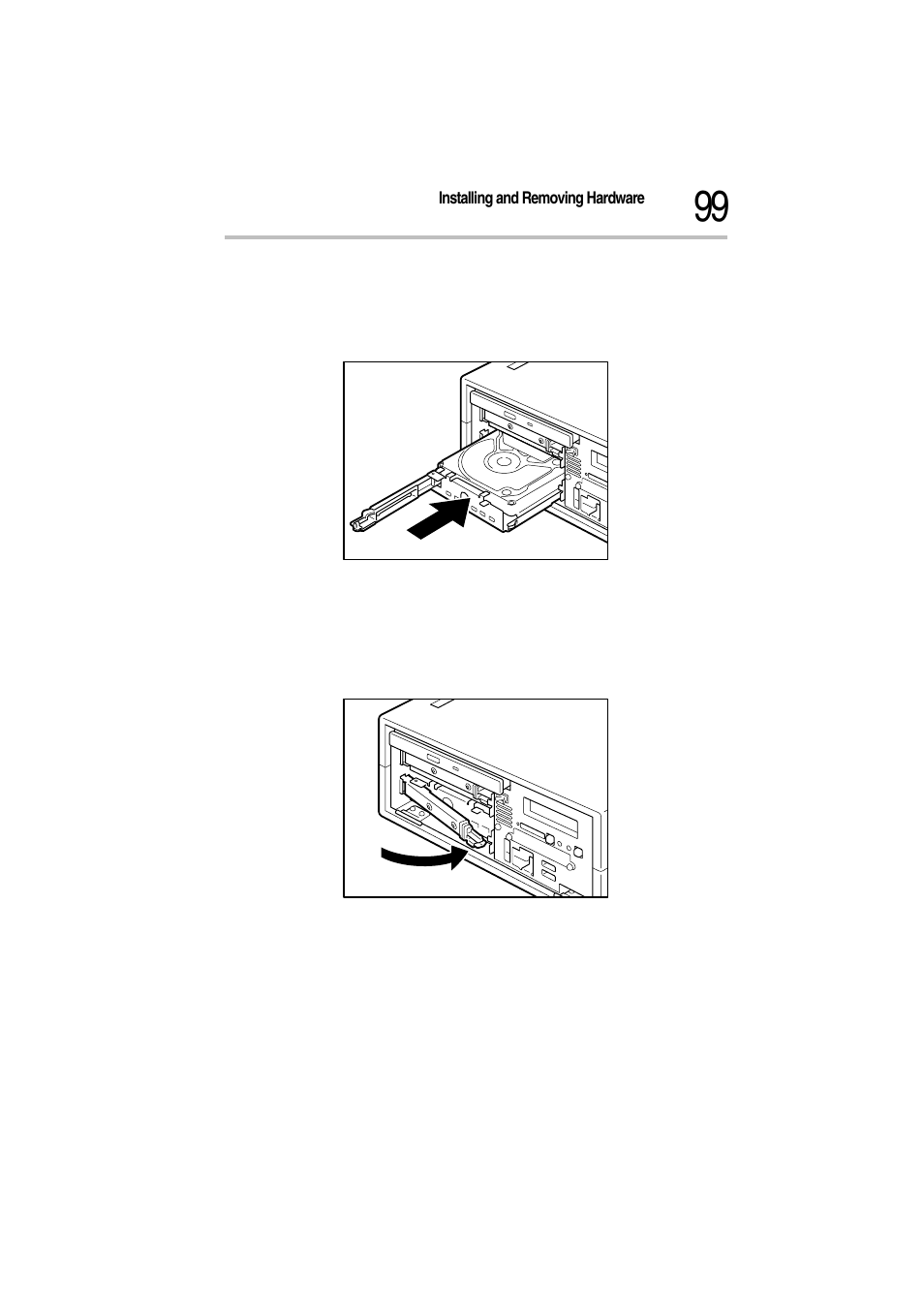 Installing the hard disk drive, 7 close the detachable lever and fix it, Fixing the detachable lever | 8 attach the front panel | Toshiba Magnia Z300 User Manual | Page 121 / 272