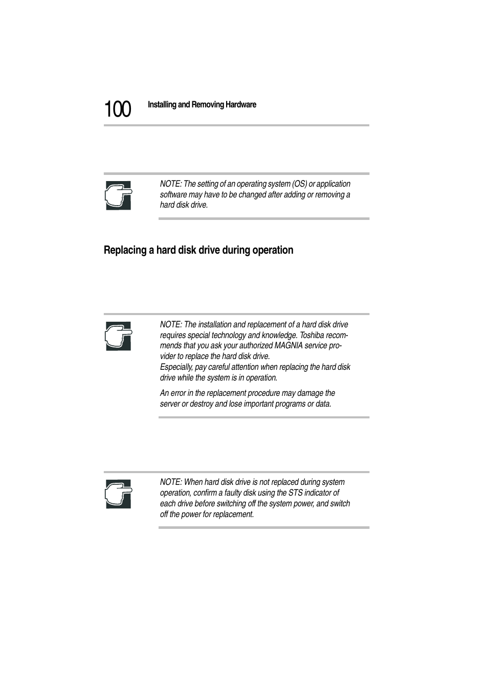 Replacing a hard disk drive during operation, 1 remove the front panel | Toshiba Magnia Z300 User Manual | Page 122 / 272