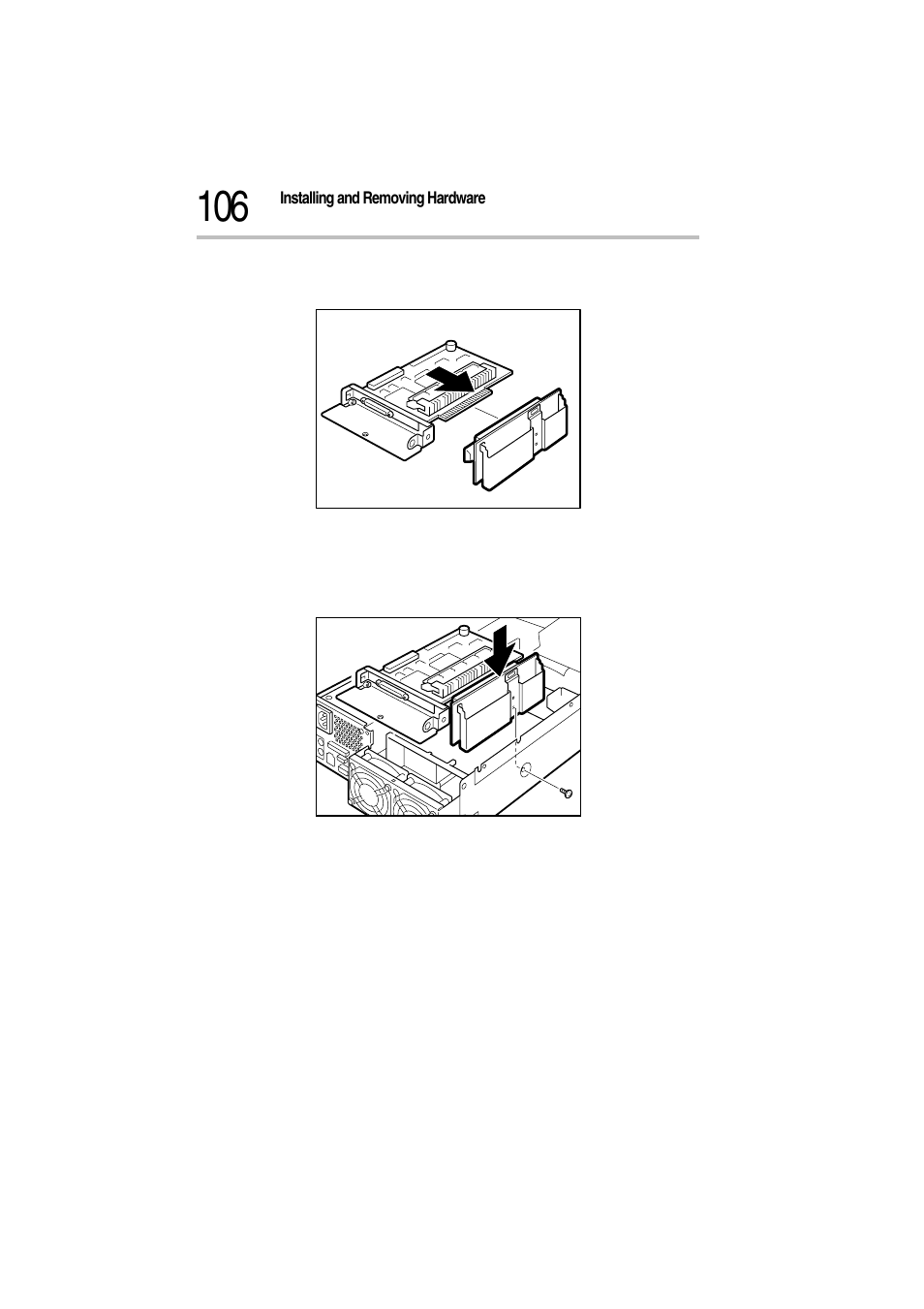 7 insert the expansion card in the scsi riser card, Inserting the expansion card, Installing the scsi riser card | Toshiba Magnia Z300 User Manual | Page 128 / 272