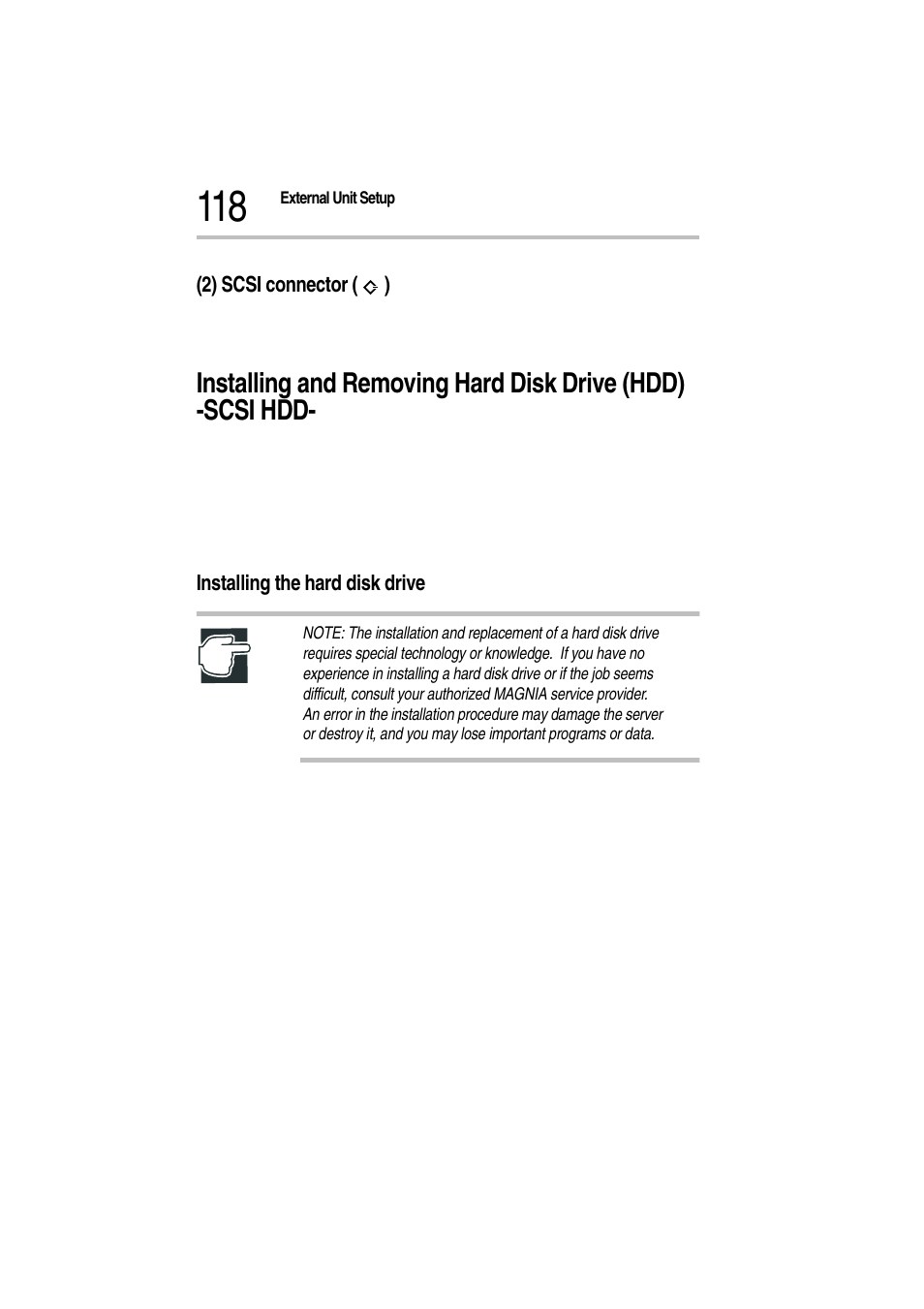 2) scsi connector (), Installing the hard disk drive, 1 remove the front panel | Toshiba Magnia Z300 User Manual | Page 140 / 272