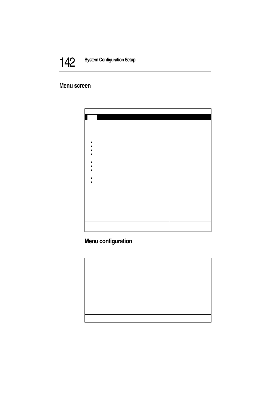 Menu screen, Menu configuration, System configuration setup bios setup utility | Toshiba Magnia Z300 User Manual | Page 164 / 272