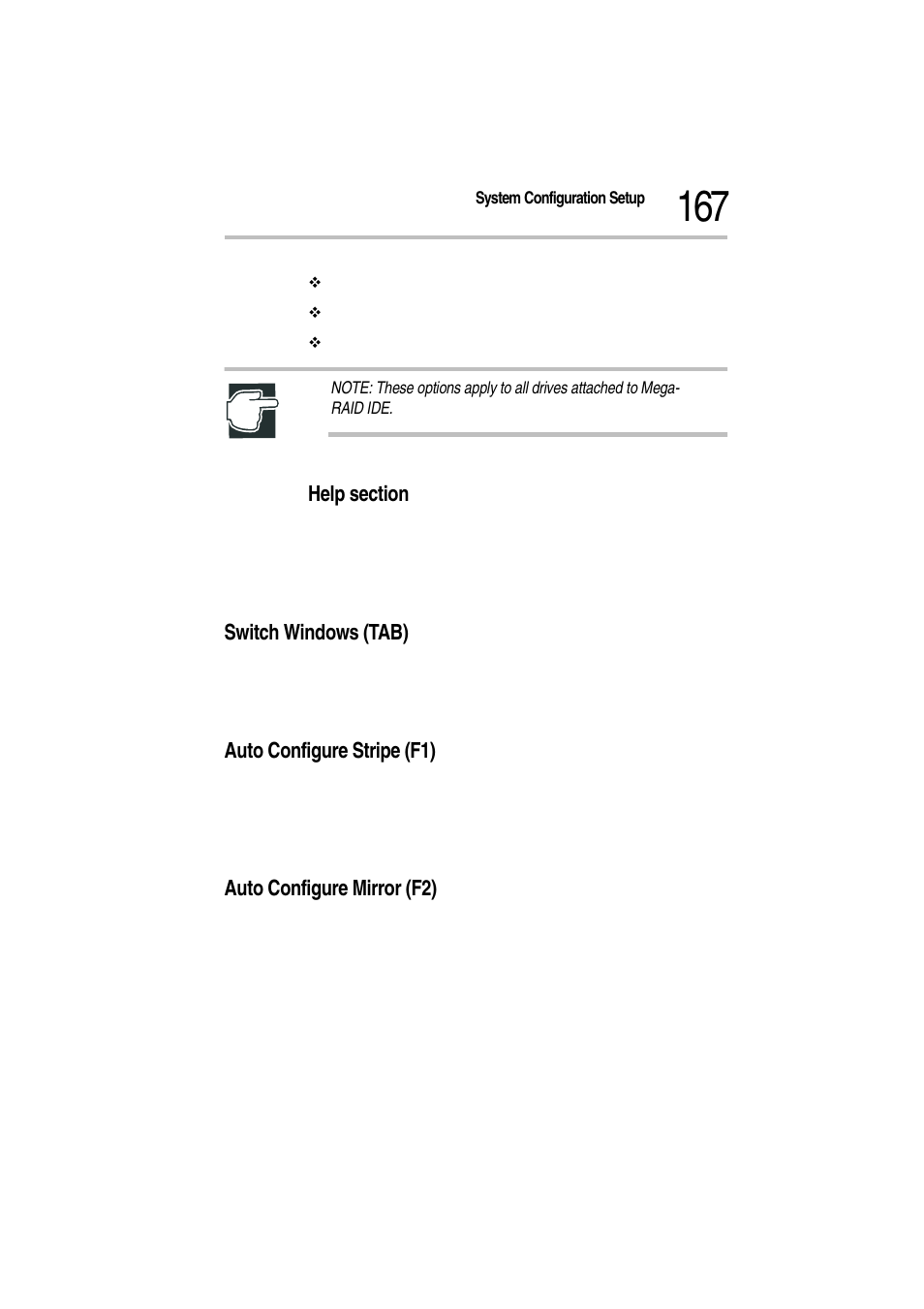 Help section, Switch windows (tab), Auto configure stripe (f1) | Auto configure mirror (f2) | Toshiba Magnia Z300 User Manual | Page 189 / 272