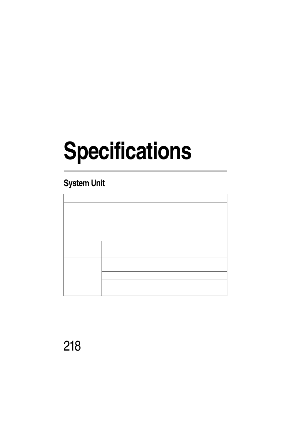 Specifications, System unit, Appendix a: specifications | Toshiba Magnia Z300 User Manual | Page 240 / 272