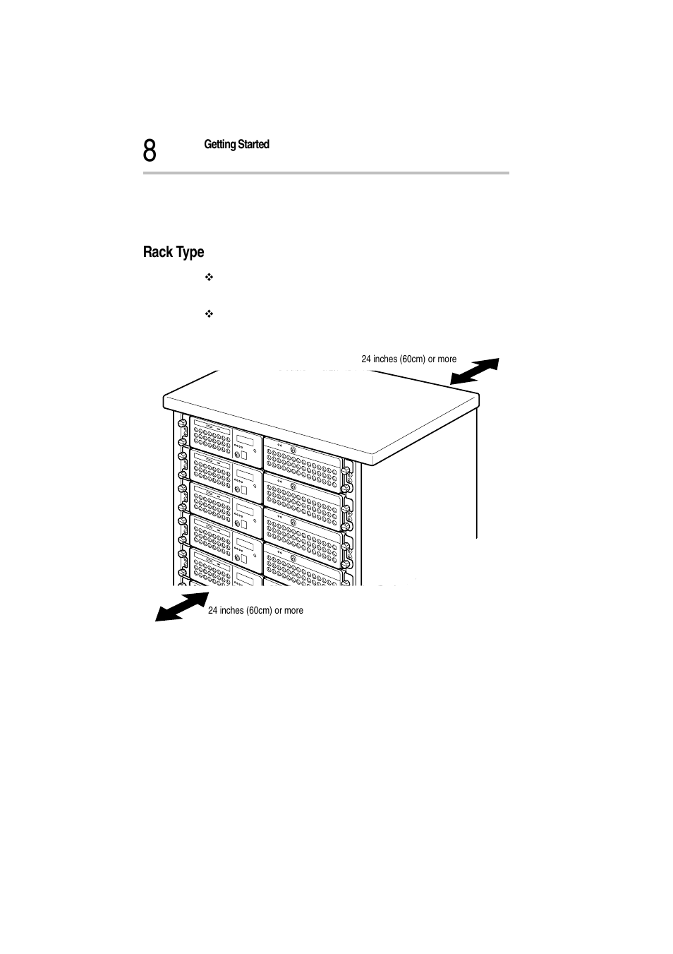 Rack type, Minimum clearances for installation | Toshiba Magnia Z300 User Manual | Page 30 / 272