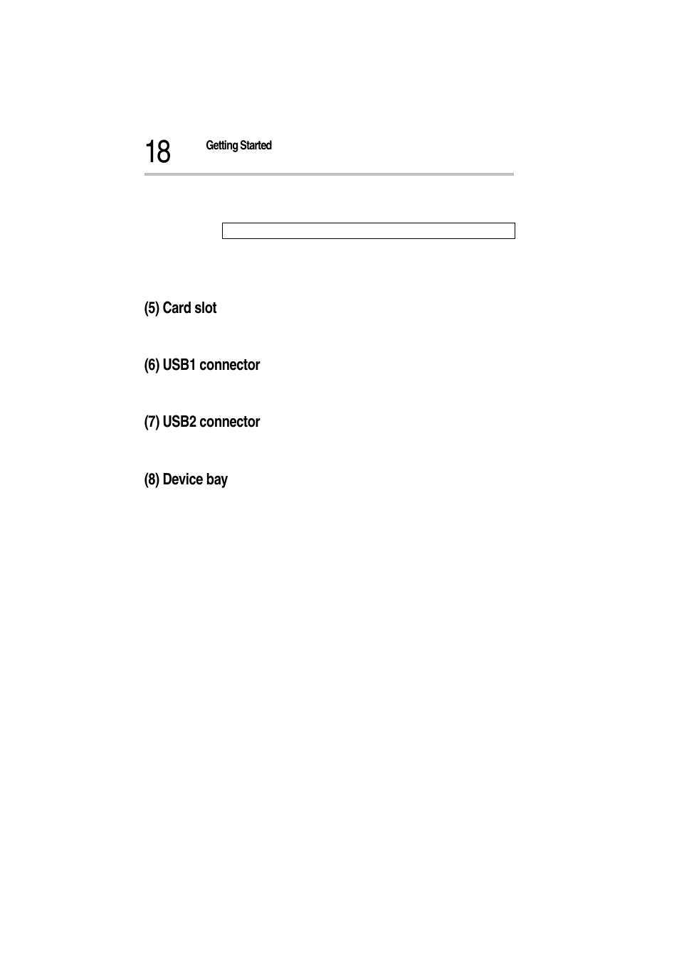 5) card slot, 6) usb1 connector, 7) usb2 connector | 8) device bay | Toshiba Magnia Z300 User Manual | Page 40 / 272