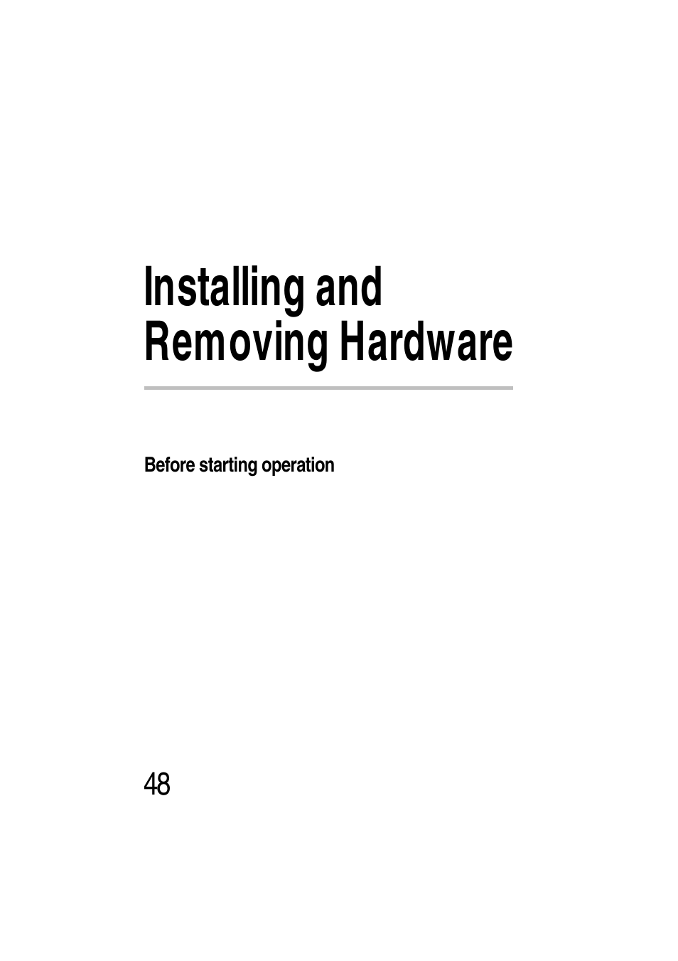 Installing and removing hardware, Before starting operation, Chapter 2: installing and removing hardware | Toshiba Magnia Z300 User Manual | Page 70 / 272