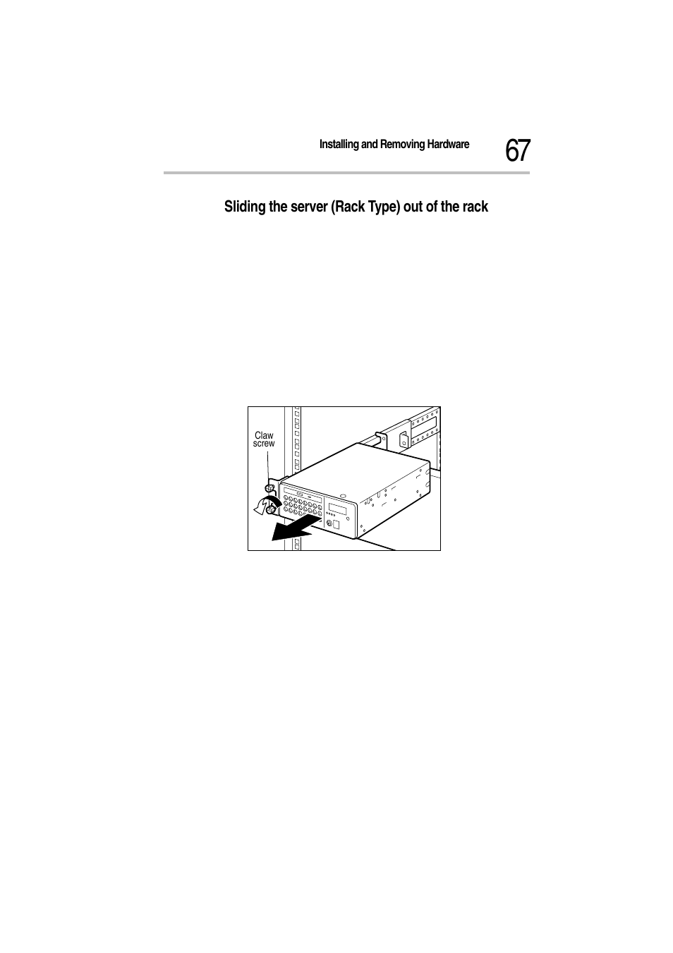 Sliding the server (rack type) out of the rack, 4 unplug all the cables from the server, Drawing out the base assembly | Toshiba Magnia Z300 User Manual | Page 89 / 272