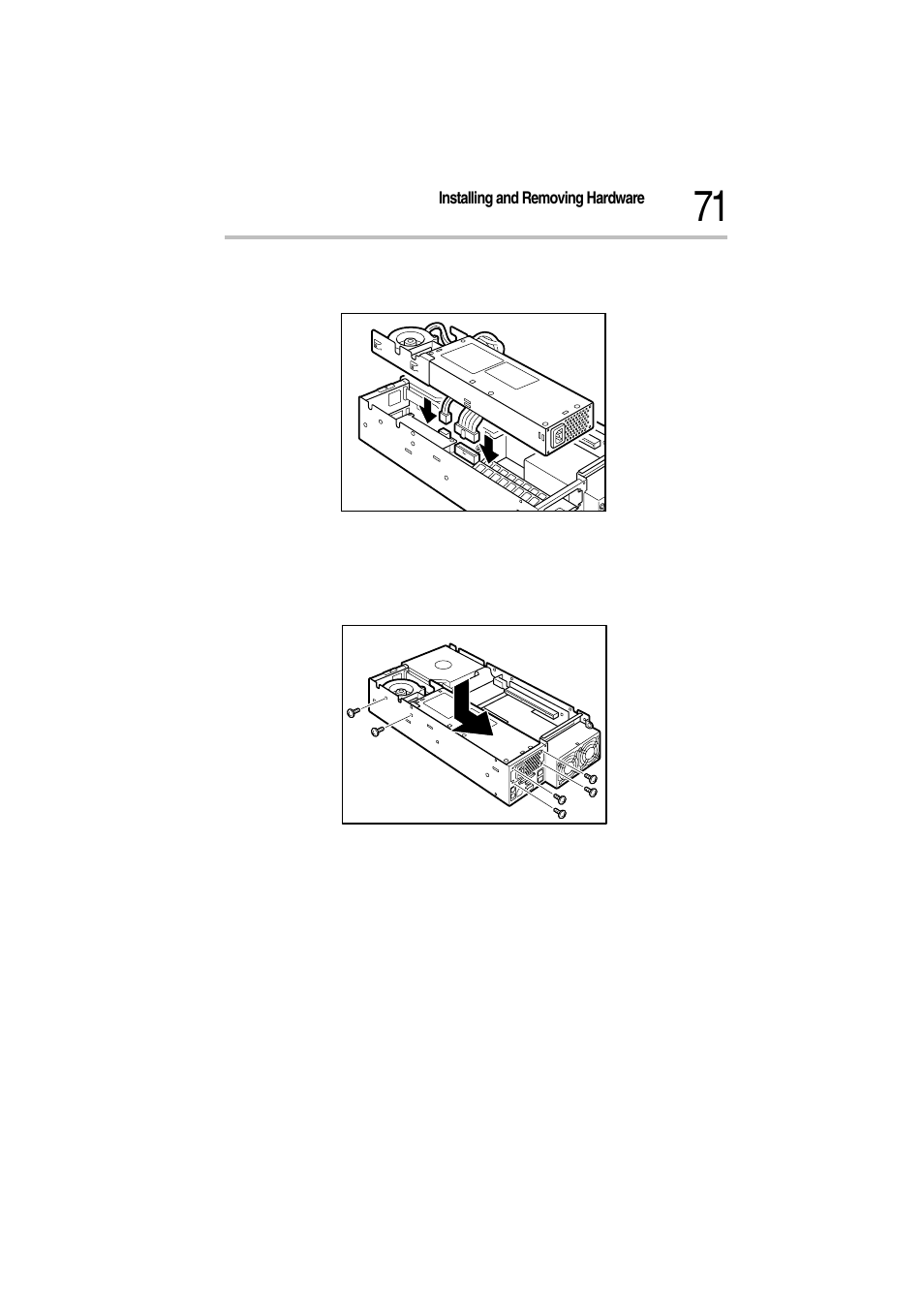 4 connect the power cable and signal cable, Connecting the cables, Installing the power supply unit | 6 attach the server panels and outer covers | Toshiba Magnia Z300 User Manual | Page 93 / 272