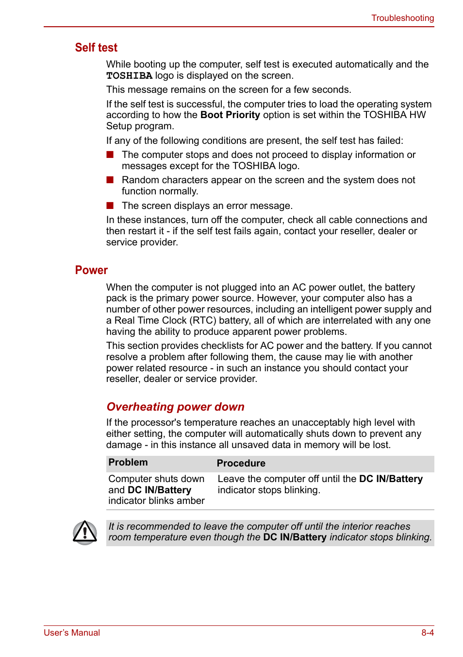 Self test, Power | Toshiba Satellite Pro C660D User Manual | Page 114 / 153