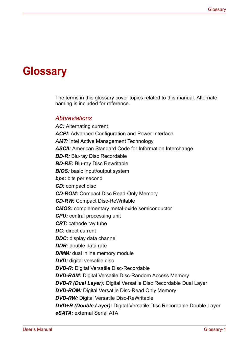 Glossary | Toshiba Satellite Pro C660D User Manual | Page 149 / 153