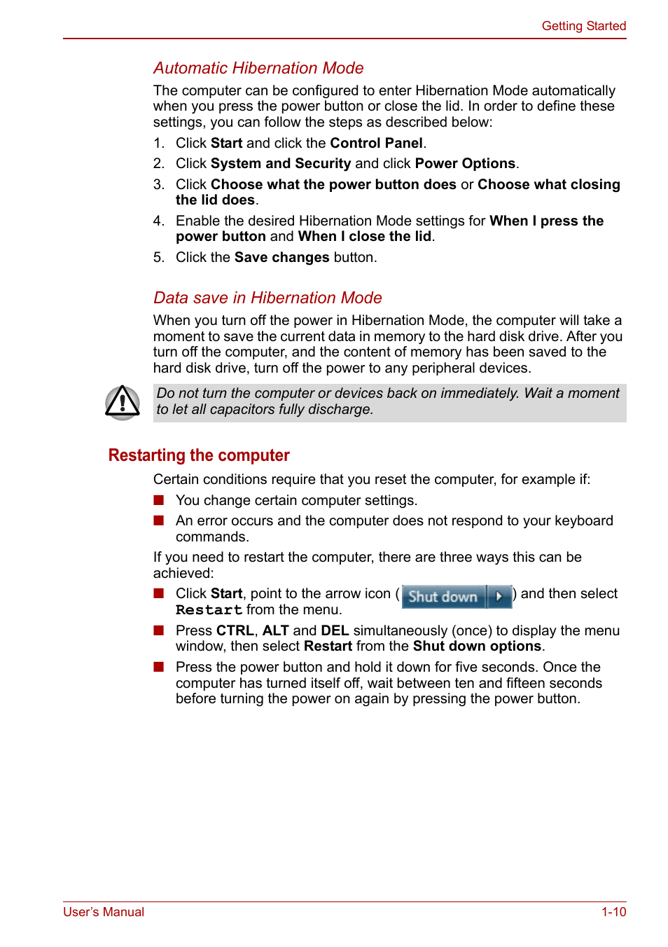 Restarting the computer | Toshiba Satellite Pro C660D User Manual | Page 28 / 153
