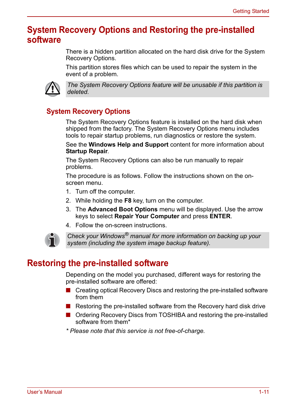 Restoring the pre-installed software | Toshiba Satellite Pro C660D User Manual | Page 29 / 153