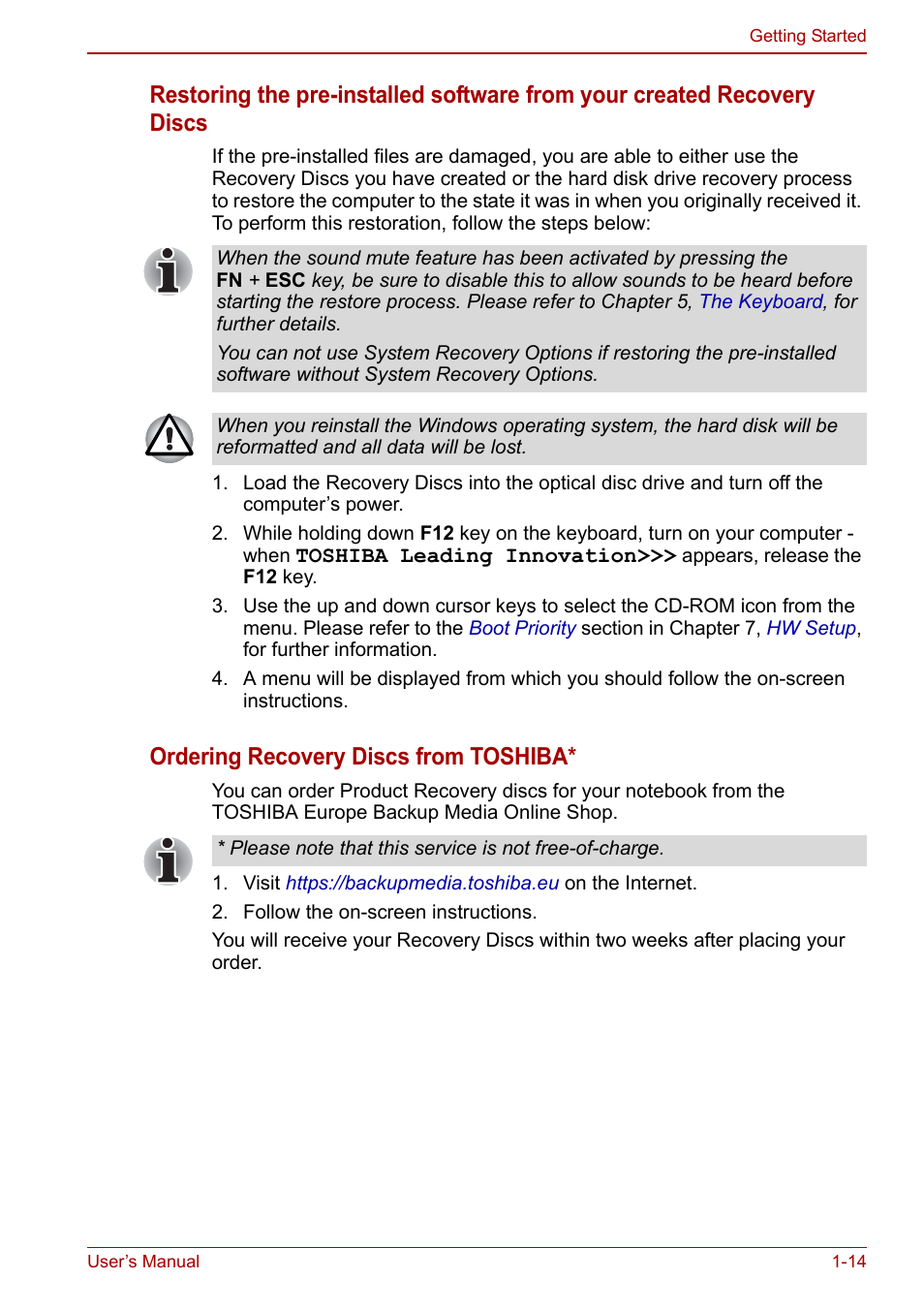 Ordering recovery discs from toshiba | Toshiba Satellite Pro C660D User Manual | Page 32 / 153
