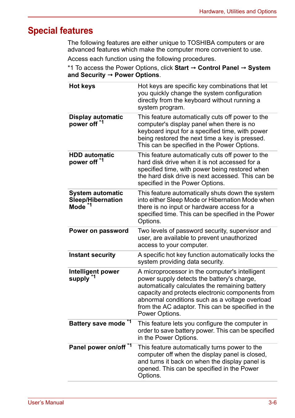 Special features, Special features -6, Special | Features, Section in | Toshiba Satellite Pro C660D User Manual | Page 50 / 153