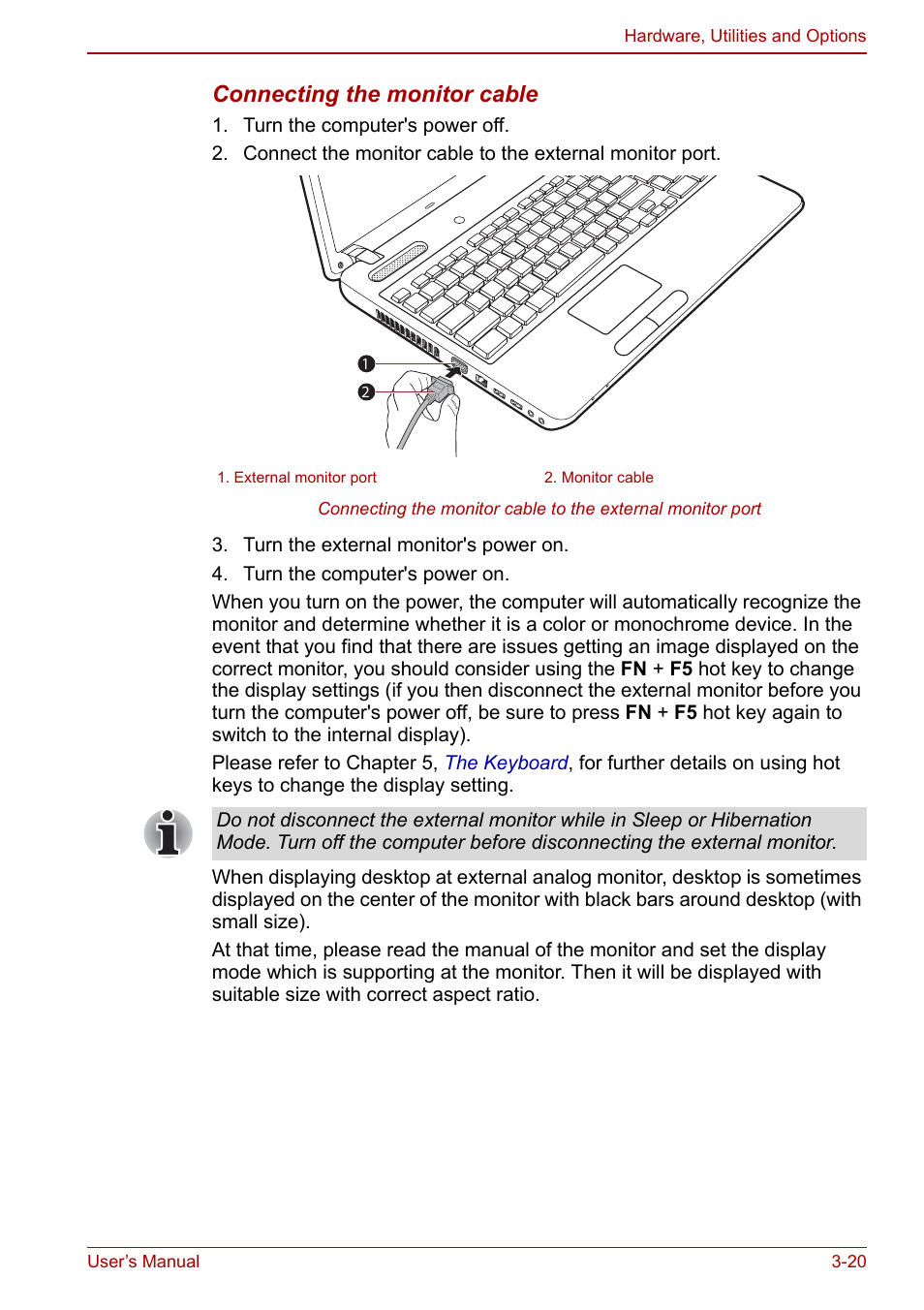 Connecting the monitor cable | Toshiba Satellite Pro C660D User Manual | Page 64 / 153