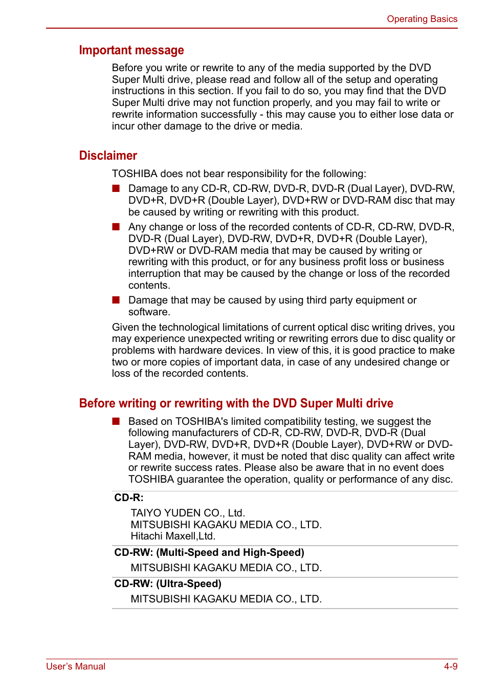 Important message, Disclaimer | Toshiba Satellite Pro C660D User Manual | Page 75 / 153