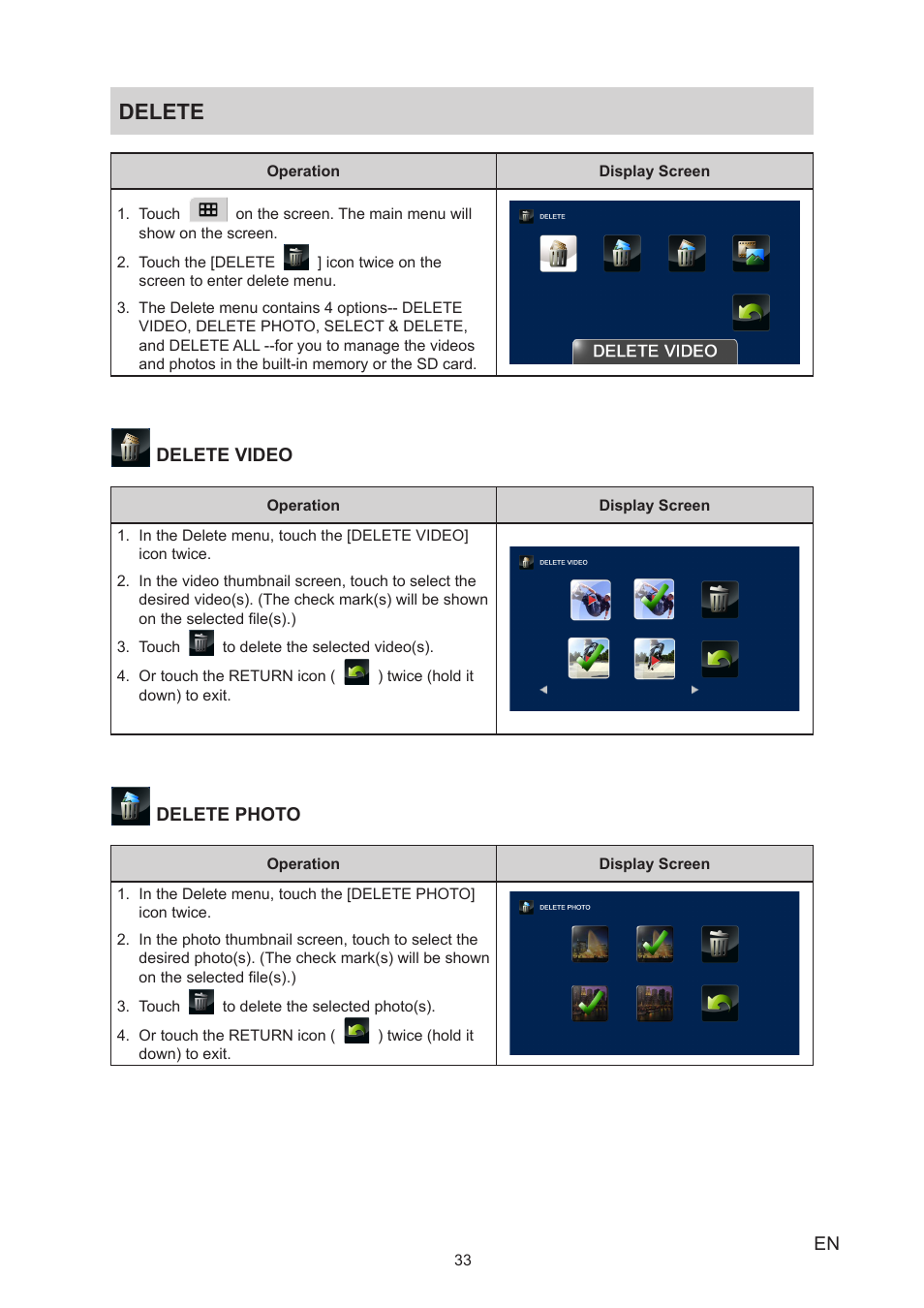 Delete | Toshiba Camileo X400 User Manual | Page 33 / 55