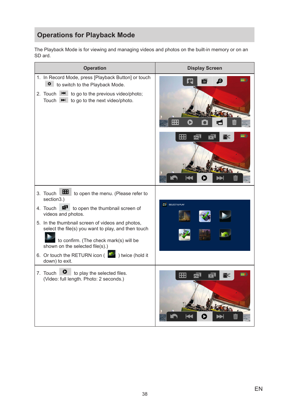 Operations for playback mode | Toshiba Camileo X400 User Manual | Page 38 / 55