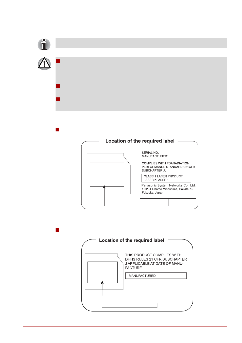 Optical disc drive safety instructions, Panasonic system networks, Toshiba samsung storage technology | Toshiba Satellite C640 User Manual | Page 11 / 161