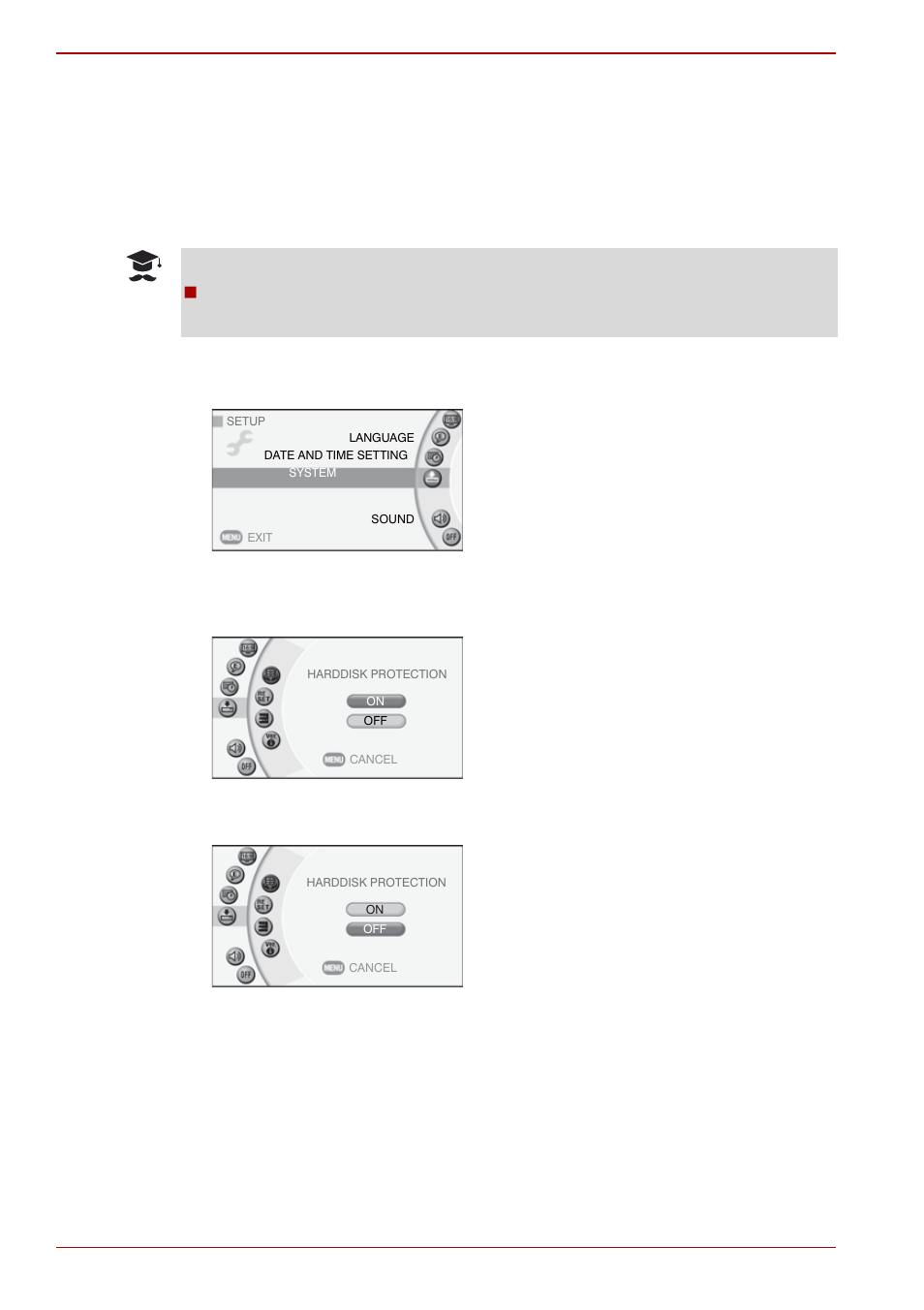 System, Using the hard disk drive protection function | Toshiba Gigashot K Series User Manual | Page 124 / 162