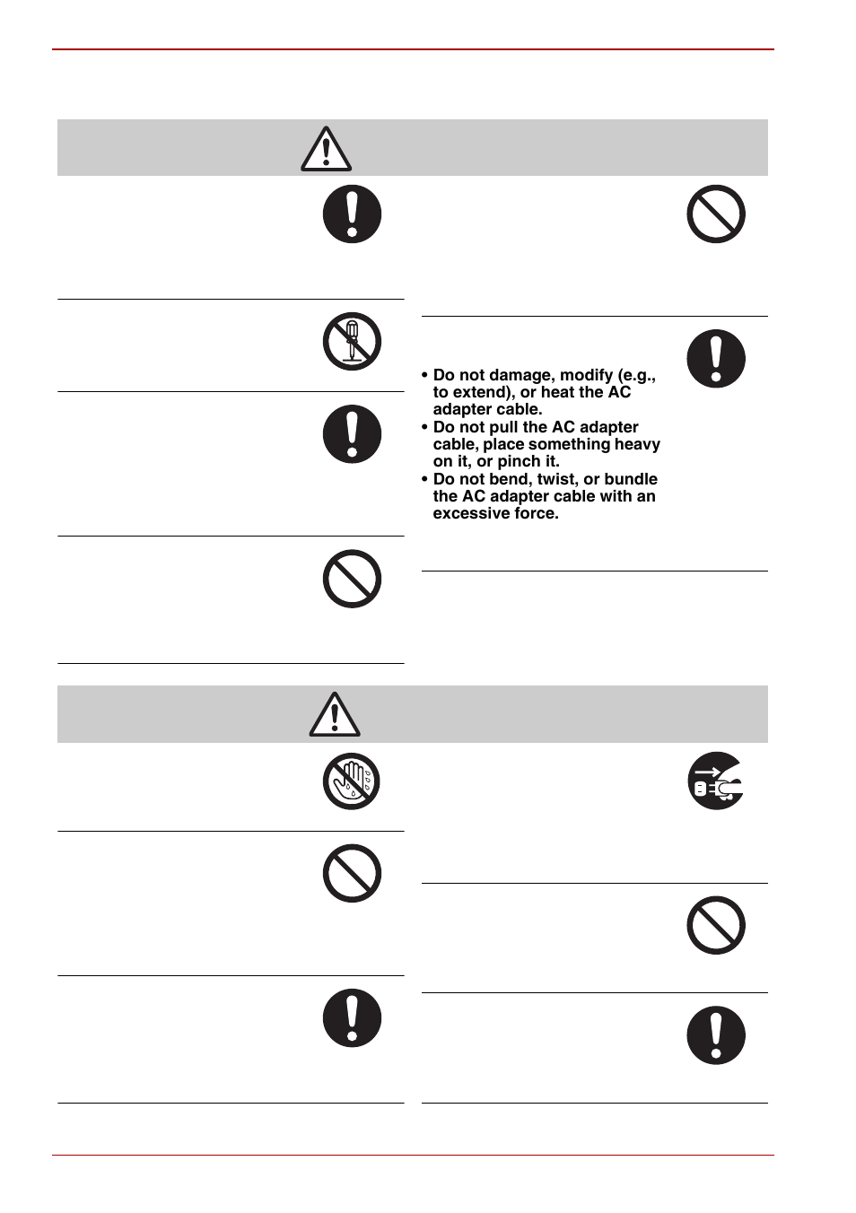 Warning, Caution, About the ac adapter | Toshiba Gigashot K Series User Manual | Page 16 / 162