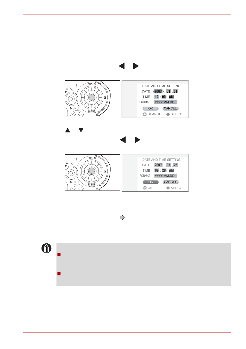 Setting the date and time, See “setting the date and time, P.11 | Toshiba Gigashot K Series User Manual | Page 35 / 162