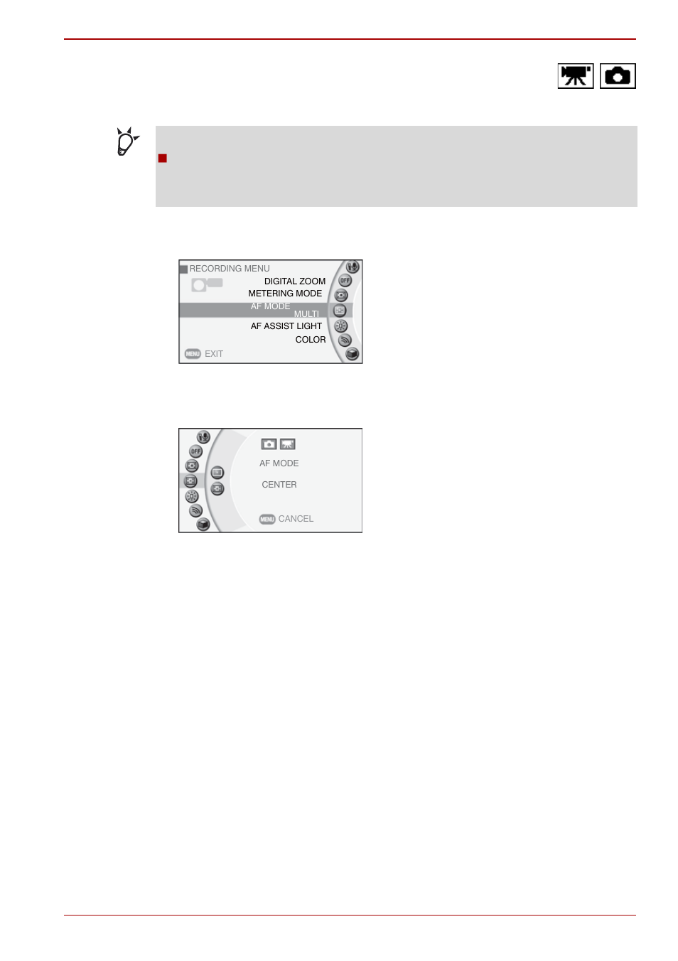 Selecting the focus area (af mode) | Toshiba Gigashot K Series User Manual | Page 81 / 162