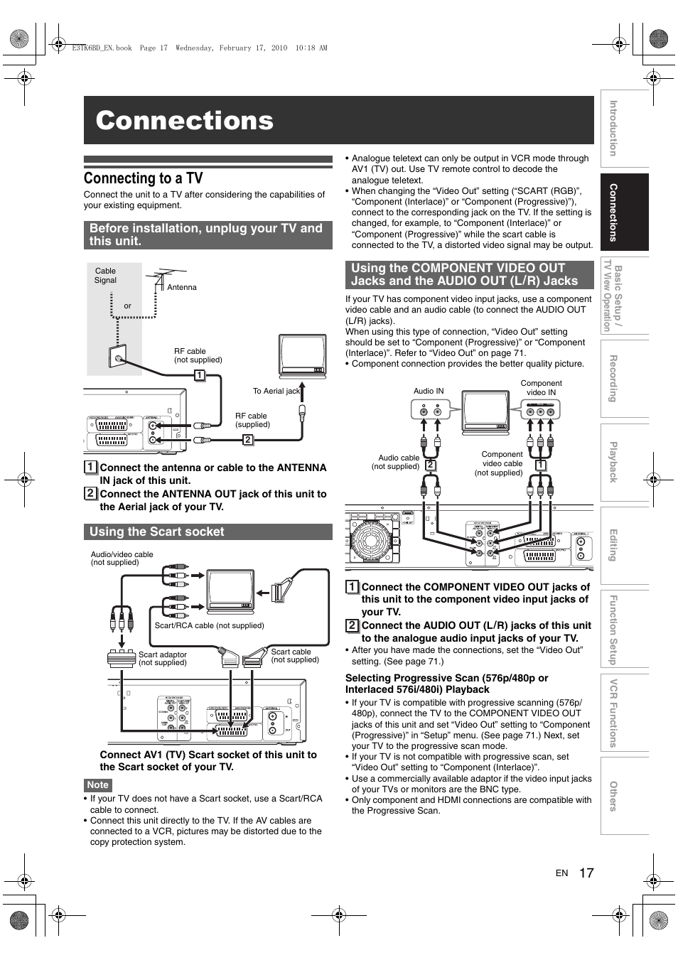 Connections, Connecting to a tv | Toshiba RDXV60 User Manual | Page 17 / 84