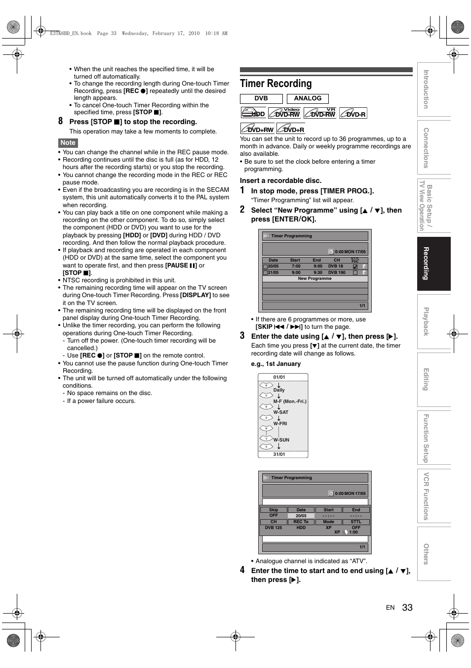 Timer recording | Toshiba RDXV60 User Manual | Page 33 / 84
