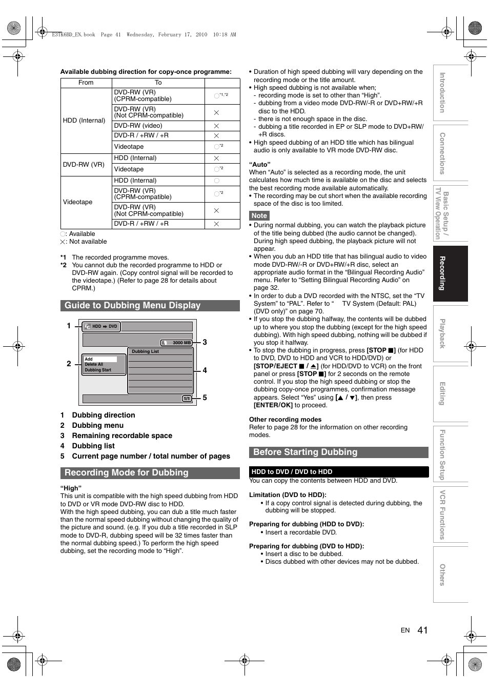 Before starting dubbing | Toshiba RDXV60 User Manual | Page 41 / 84