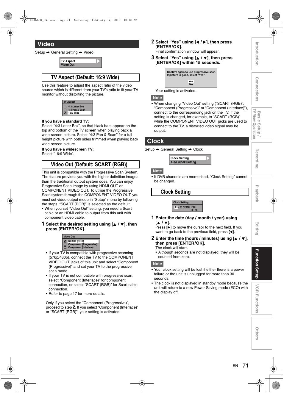Video, Clock, A clock setting | Toshiba RDXV60 User Manual | Page 71 / 84