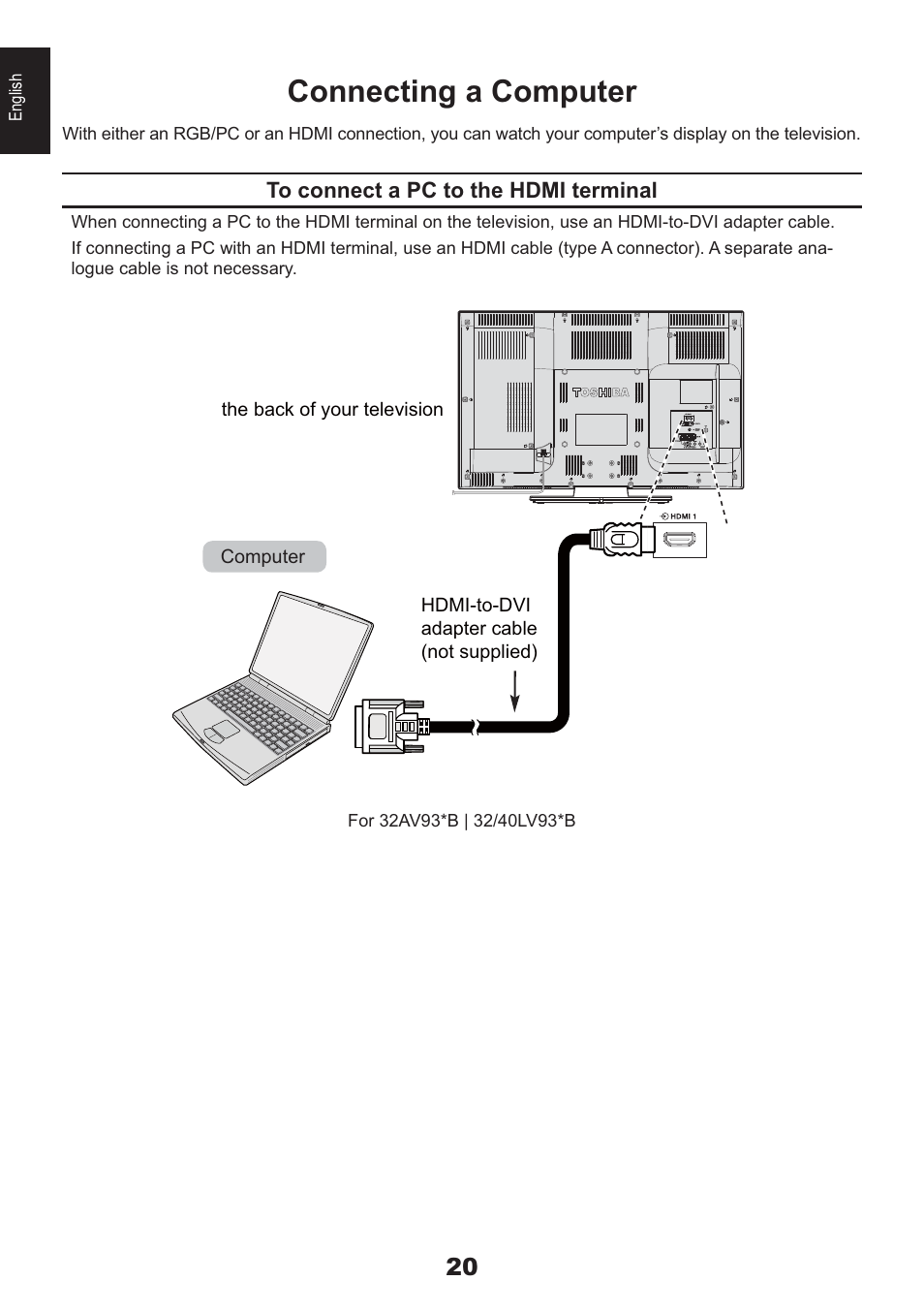 Connecting a computer | Toshiba HL933 User Manual | Page 20 / 72