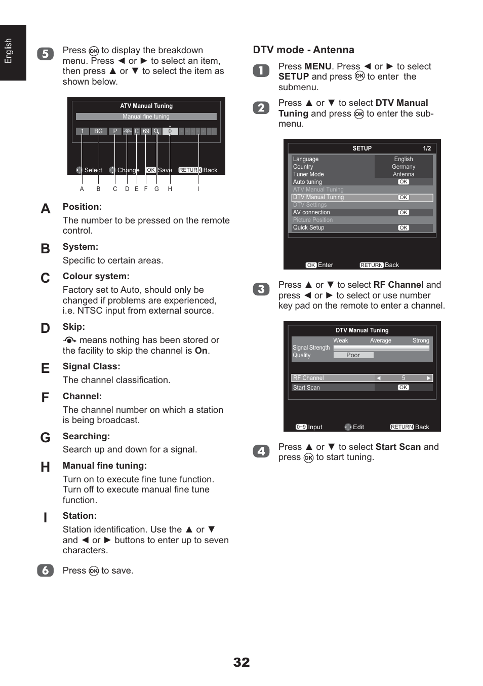 Dtv mode - antenna | Toshiba HL933 User Manual | Page 32 / 72