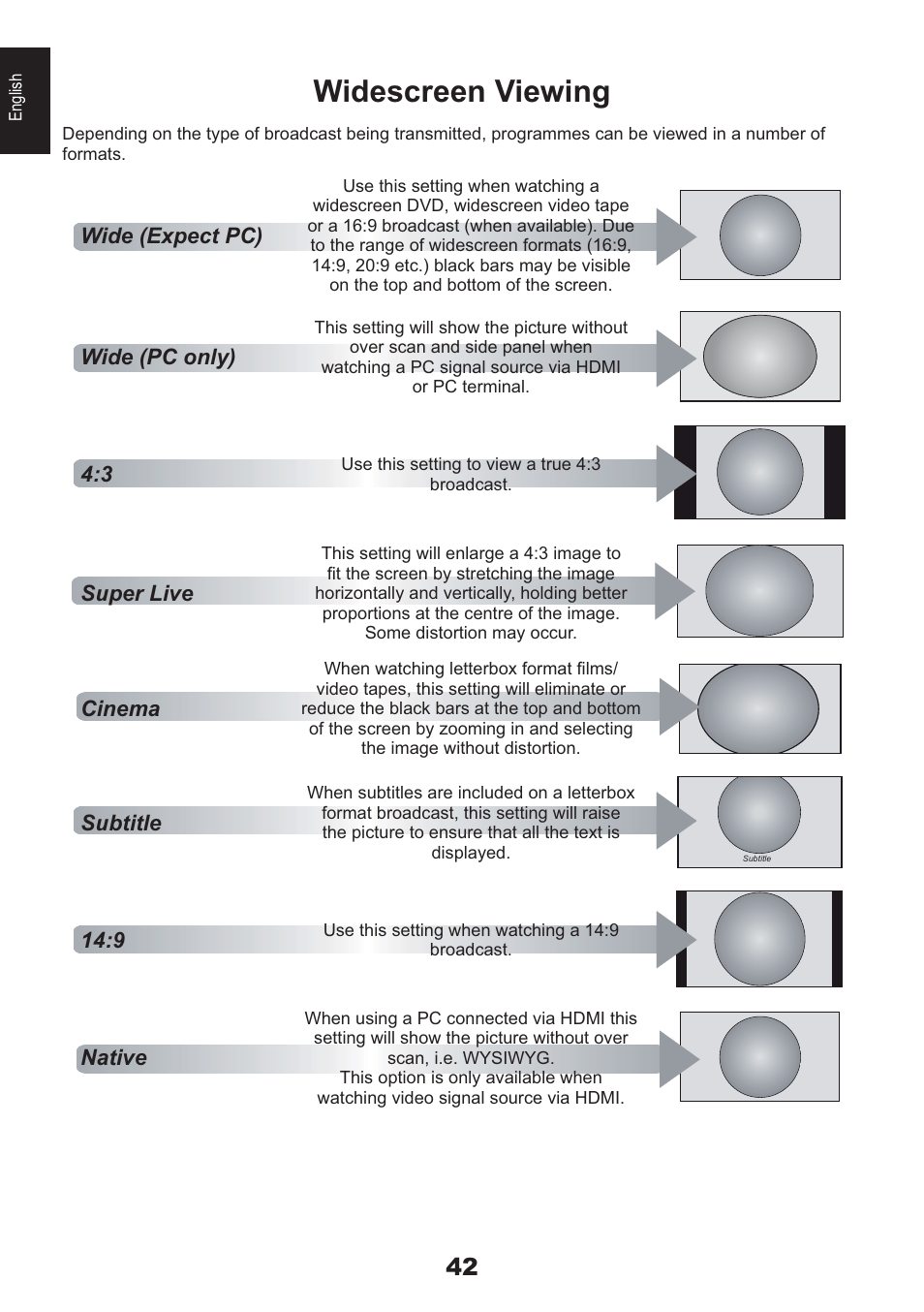 Widescreen viewing | Toshiba HL933 User Manual | Page 42 / 72