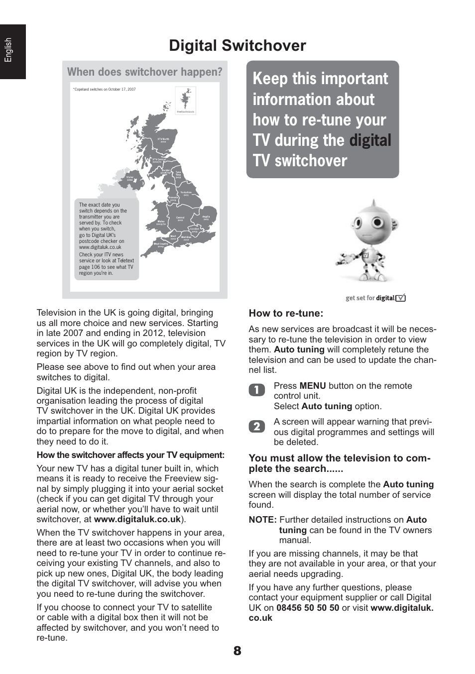 Digital switchover | Toshiba HL933 User Manual | Page 8 / 72