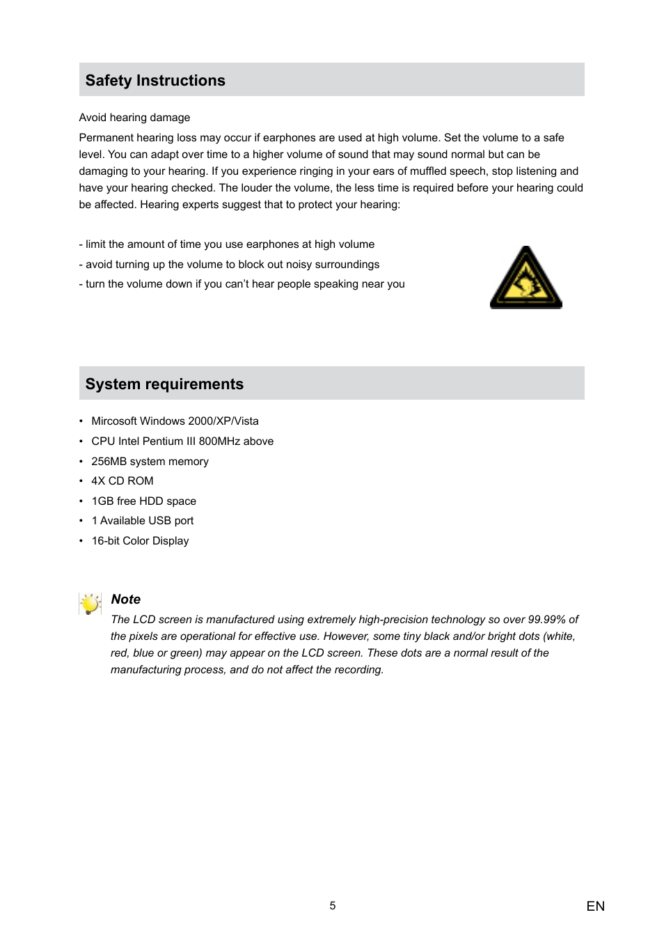 Safety instructions, System requirements, Safety instructions system requirements | Toshiba Camileo HD User Manual | Page 7 / 73