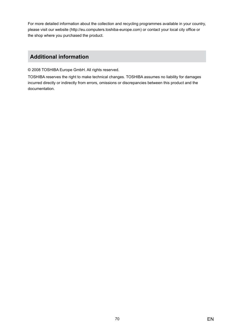 Additional information | Toshiba Camileo HD User Manual | Page 72 / 73