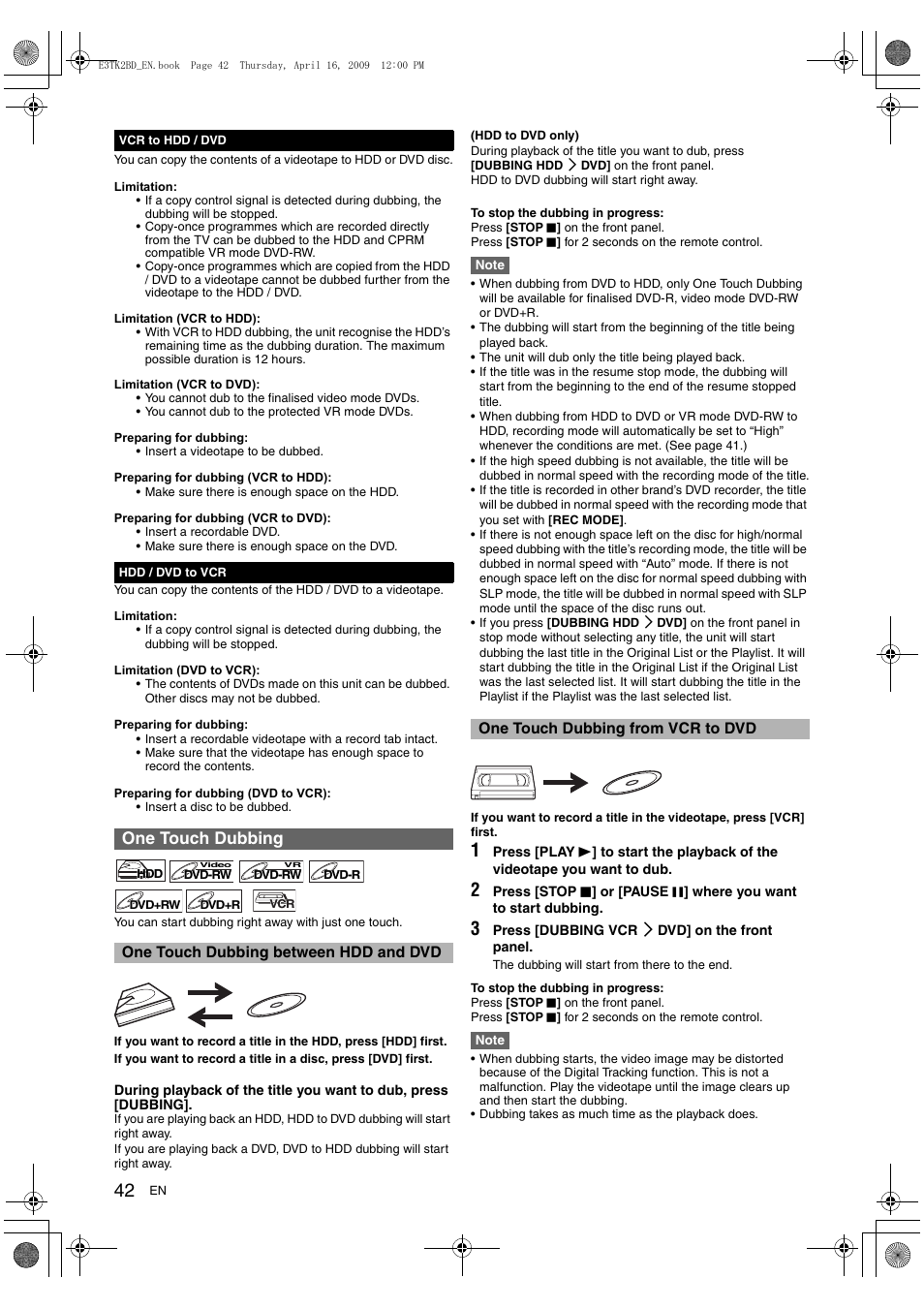 One touch dubbing | Toshiba RDXV59 User Manual | Page 42 / 84