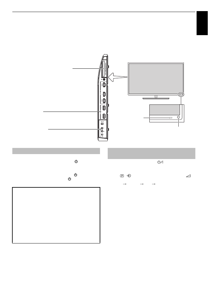 Controls and input connections, Switching on, Using the tv controls and connections | Switching on using the tv controls and connections | Toshiba W4333 User Manual | Page 13 / 90