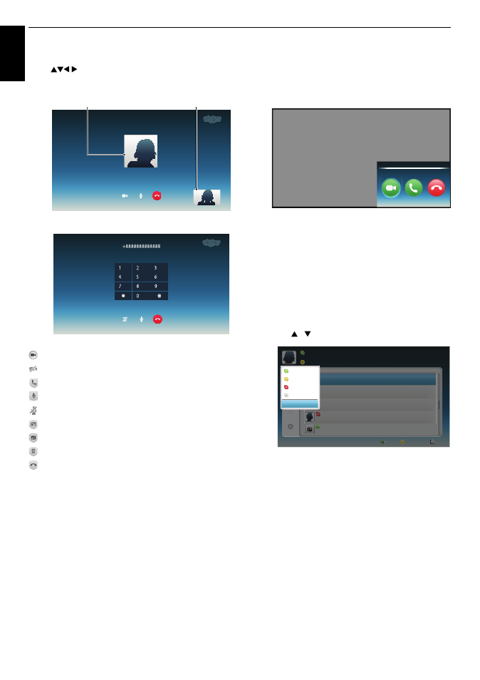 En g lis h, Video or voice call, Group calls | Incoming call, Status | Toshiba W4333 User Manual | Page 52 / 90